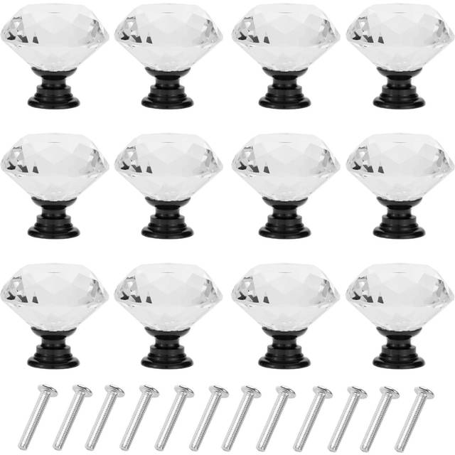 YourGift 12 Pack Drawer Knobs Diamond Shaped Crystal Glass 40mm Cabinet Knobs Pull Handles (40 mm  12 Pack  Black)