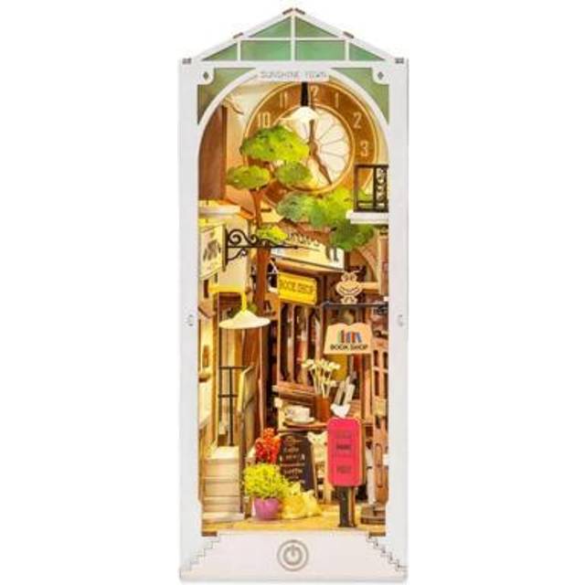 (Sunshine Town) Wooden Book Nook Dollhouse Kit,DIY Wall Hanging Miniature Room, Puzzle House Model Building Kits with LED Lights, Home, Bookshelf Deco