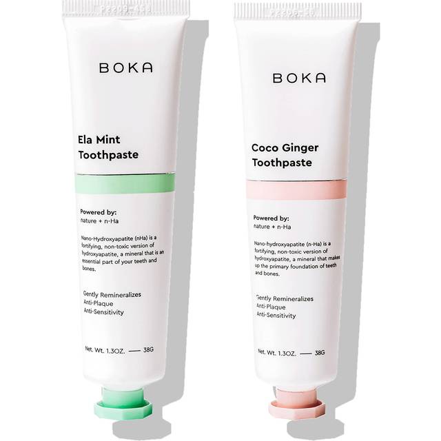 Boka Travel Size Toothpaste - Ela Mint  Coco Ginger 1.3 Fl Oz  Pack of 2 - Nano-Hydroxyapatite for Remineralizing  Sensitive Teeth & Whitening - Fluor
