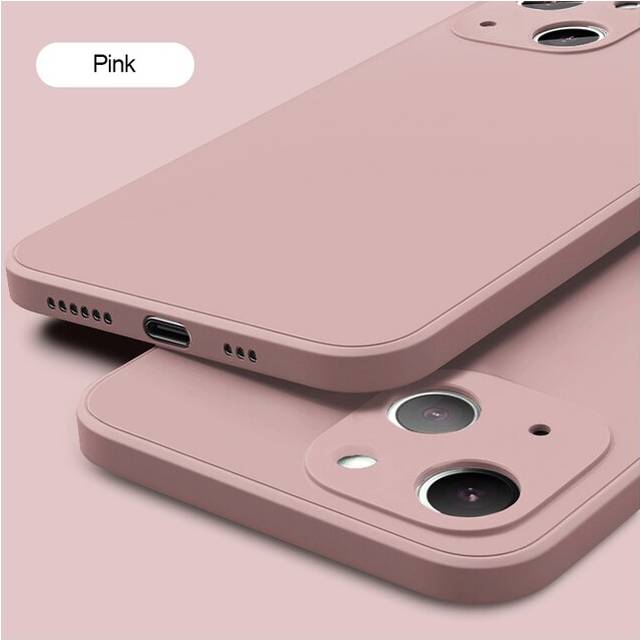 (For iPhone 12Pro Max, Pink Color) NEW Square Liquid Silicone Phone Case For iPhone 12 13 14 mini Pro Max Plus Full Protection Cover