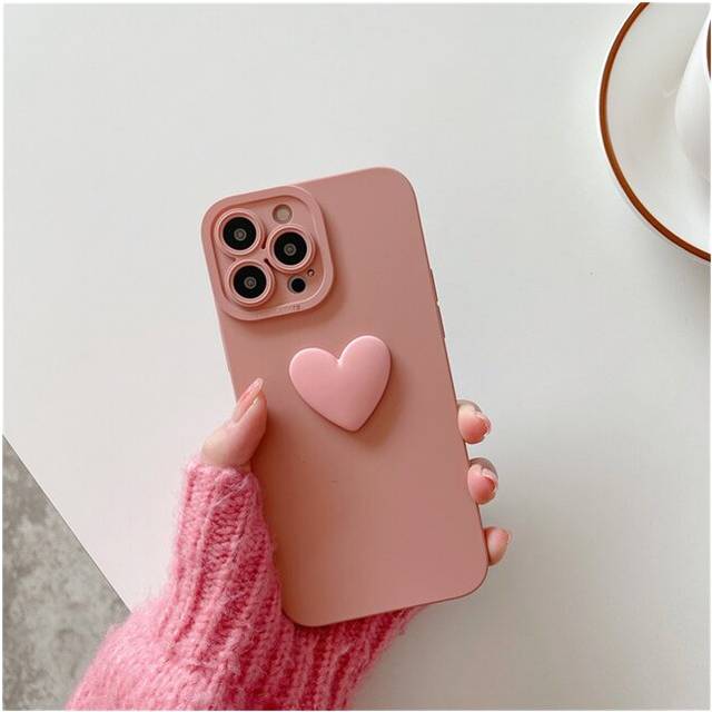 (for iphone 14pro max, L only case) Korean Cute 3D Black Love Heart Soft Phone Case with Wrist Strap For iPhone 14 13 12 Pro Max plus Simple Cover