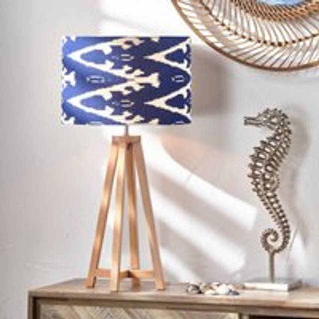 Lars Ikat Patterned Cylinder Lamp Shade - Ocean Blue