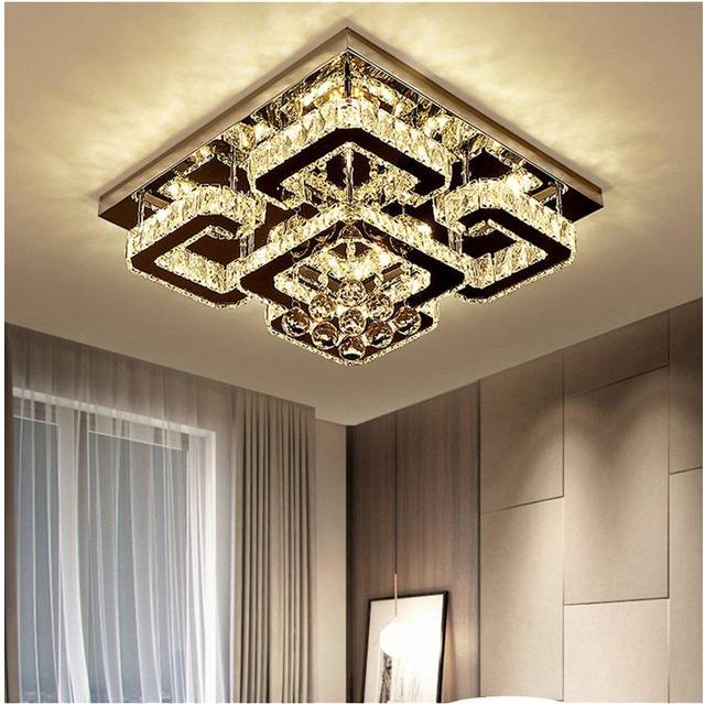 Living And Home Modern Fancy Crystal Led Flush Mount Ceiling Light In Silver - One Size