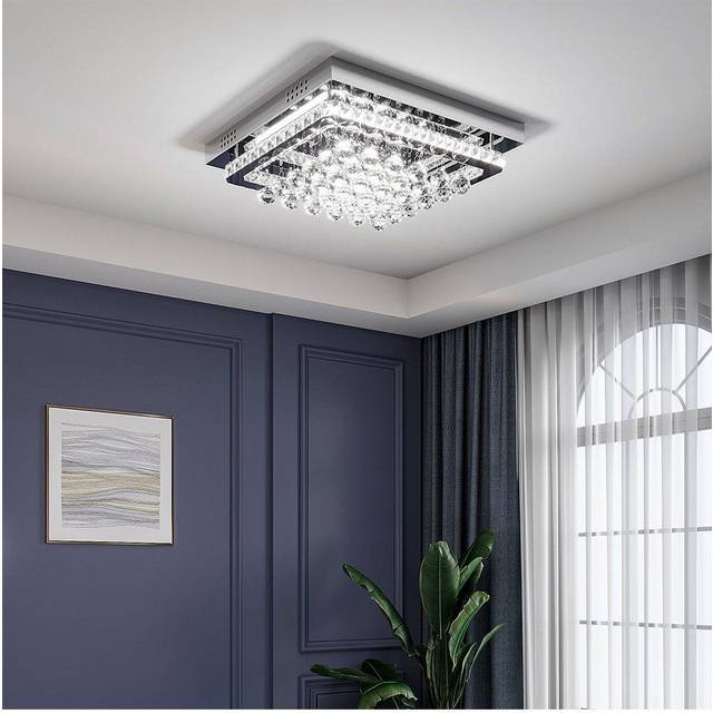 Living And Home Modern Fancy Crystal Led Flush Mount Ceiling Light In Silver - One Size