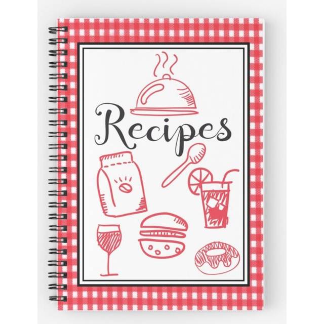 Spiral Notebook Recipe Notebook, Red Checks A5 120 Pages
