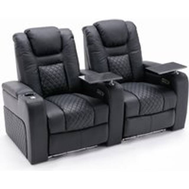More4Homes Broadway 2 Seater Electric Recliner Cinema Sofa Usb Charging Led Base With Tray (black), Black