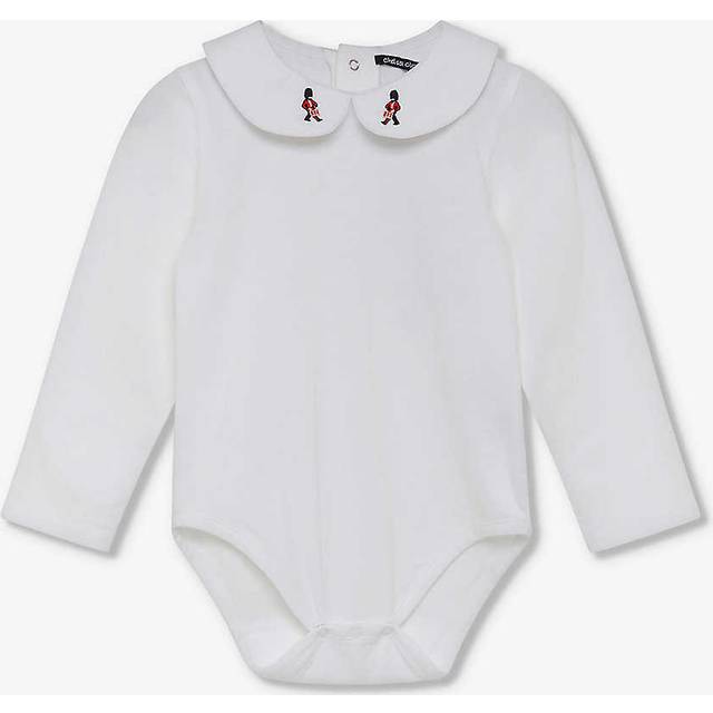 Trotters White Milo Guardsman-embroidered Stretch-cotton Babygrow 0-24 Months 6-12 - WHITE