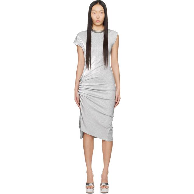 Rabanne Silver Draped Midi Dress - P040 Silver - FR 42