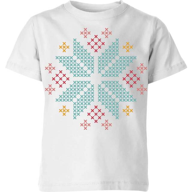 Cross Stitch Festive Snowflake Kids' T-Shirt - White - 7-8 Years - White