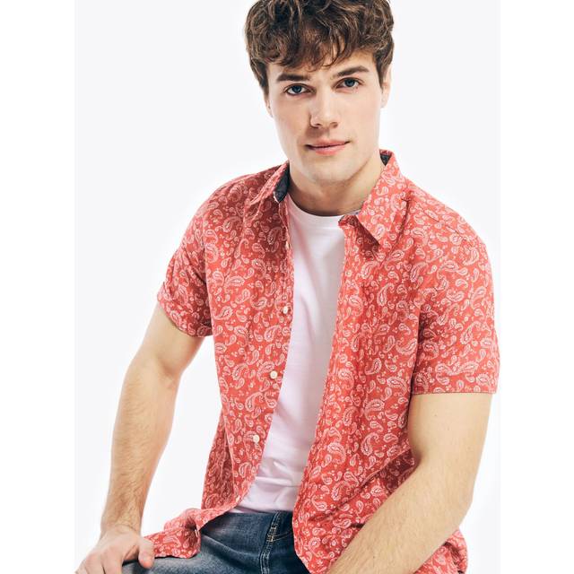 Paisley Print Linen Short-Sleeve Shirt