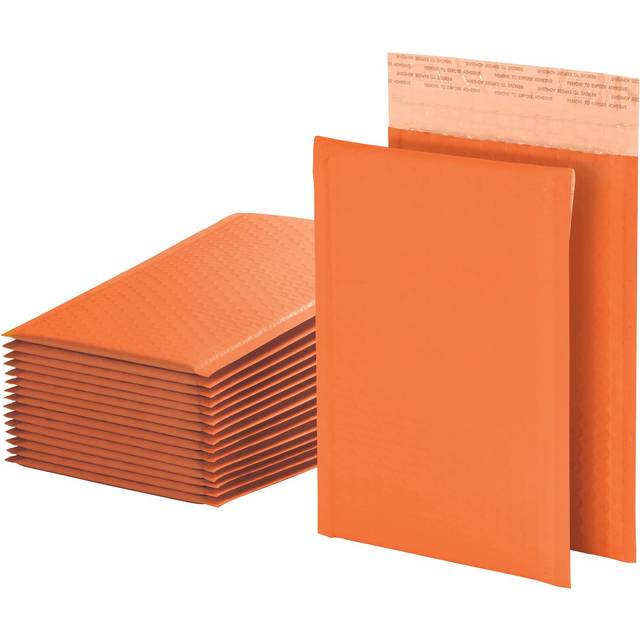 Quality Park Bubble Mailers  6 x 10 Inch  Orange Poly Mailers  Padded Envelopes  Shipping Envelopes  Water Resistant  Self Seal  50 Per Box (QUA85863)