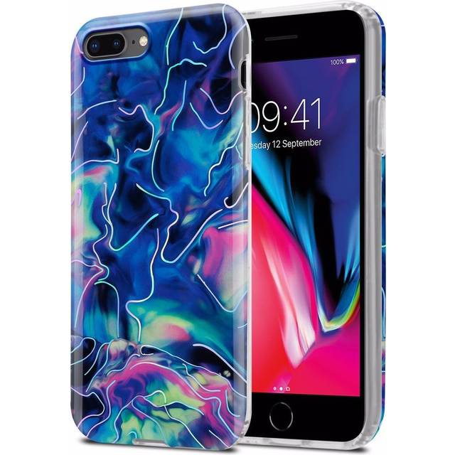 (Blue Pink Marble No. 17) Cadorabo Case for Apple iPhone 7 PLUS / 7S PLUS / 8 PLUS TPU Silicone Cover Protection