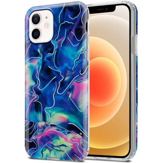 (Blue Pink Marble No. 17) Cadorabo Case for Apple iPhone 12 / 12 PRO TPU Silicone Cover Protection