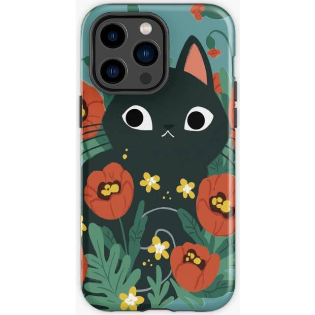 Phone Case Cat in Poppy Flowers  for iPhone Samsung 14 13 12 11 Plus Pro Max Galaxy S23 S22 Ultra Note 20 10