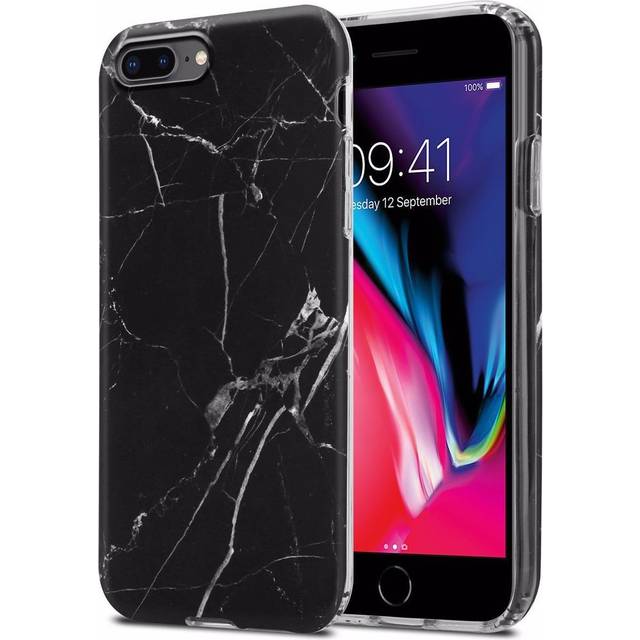 (Black White Marble No. 22) Cadorabo Case for Apple iPhone 7 PLUS / 7S PLUS / 8 PLUS TPU Silicone Cover Protection