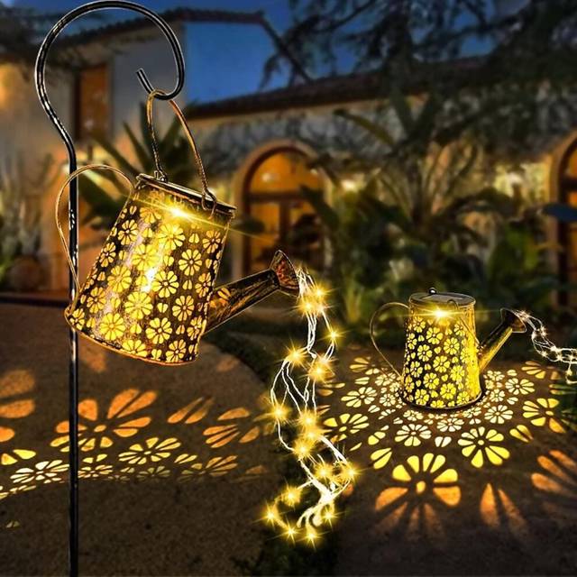 Outdoor Solar Watering Can Lights Hanging Kettle Lantern Light String Waterproof For Garden Yard Flower Bed Garland Decor Metal Retro Lamp