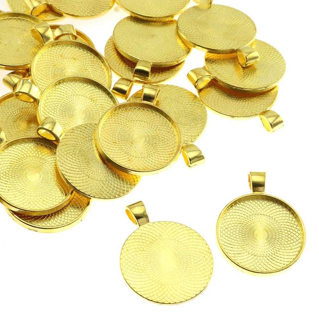 Lind Kitchen 25pcs Round Bezel Pendant Trays Setting Cabochon Blank Base for DIY Crafting Photo Jewelry Findings Making Accessories 25mm(Gold)