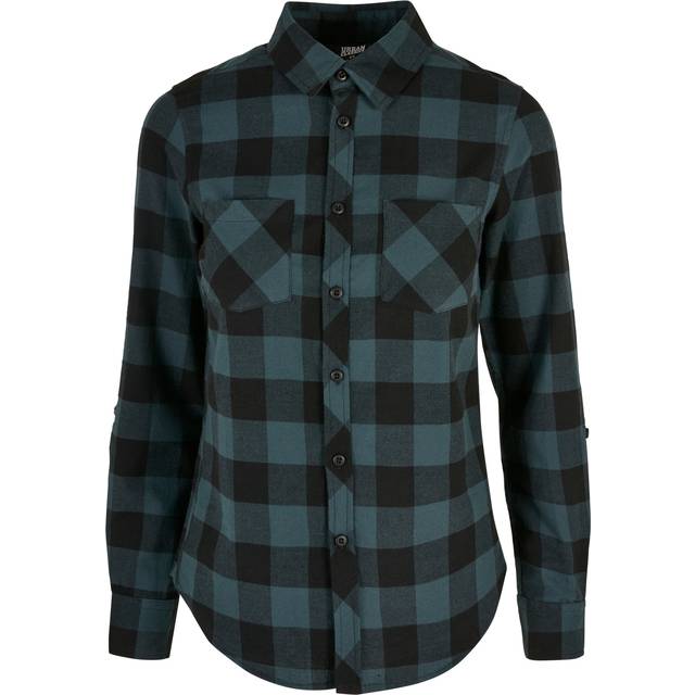 Urban Classics kvinnors damer turnup rutig flanell skjorta, Jasper/svart, L