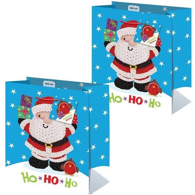 2 Pack Christmas Small Gift Bag 26.5cm x 21.5cm x 10cm - Knitted Character