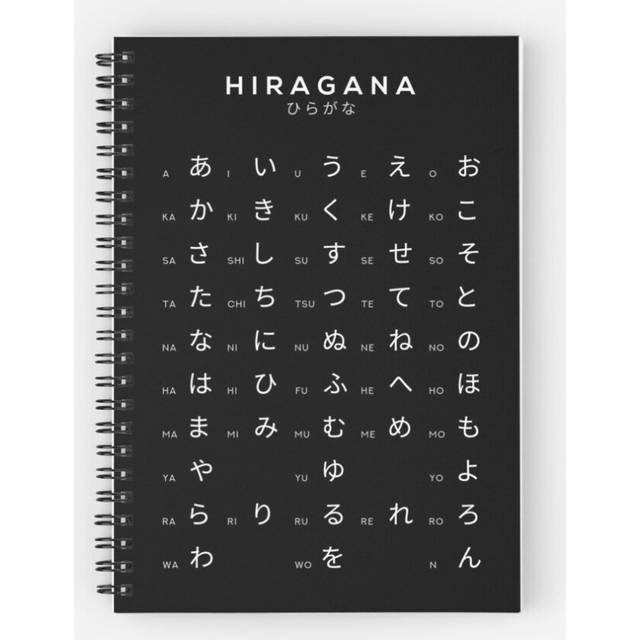 Spiral Notebook Hiragana Chart - Japanese Alphabet Learning Chart - Black A5 120 Pages