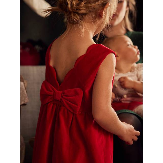 Velour Occasionwear Dress with Bow on the Back, for Girls dark red - Dark Red