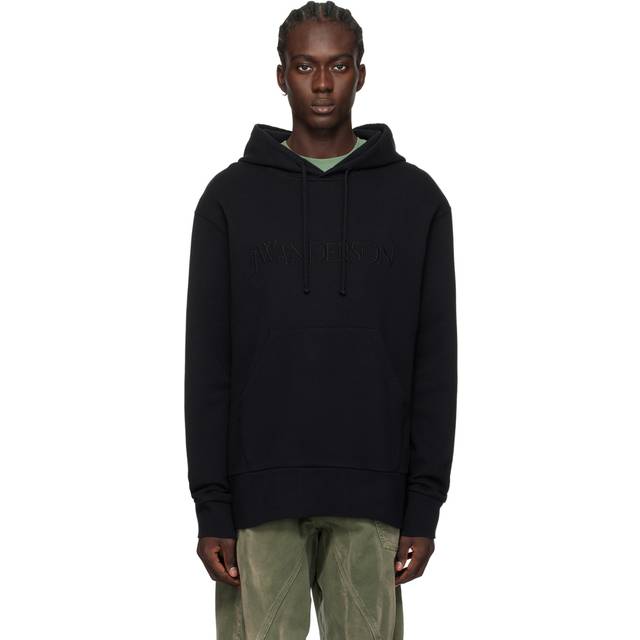 JW Anderson Black Embroidered Hoodie - 999 BLACK - XS