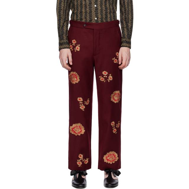 Bode Burgundy Rococo Trousers - MNMLT MAROON MULTI - WAIST US 34