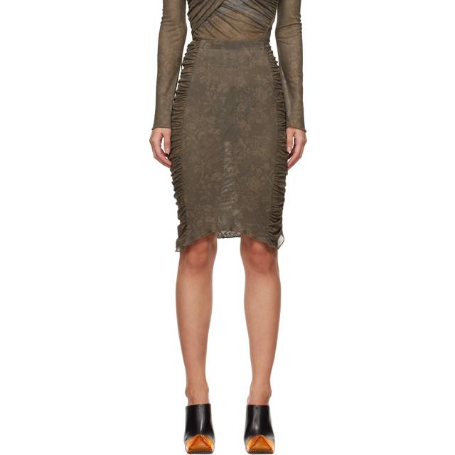 Jade Cropper Khaki Ruched Midi SKirt - 172 - Khaki/Beige - XS