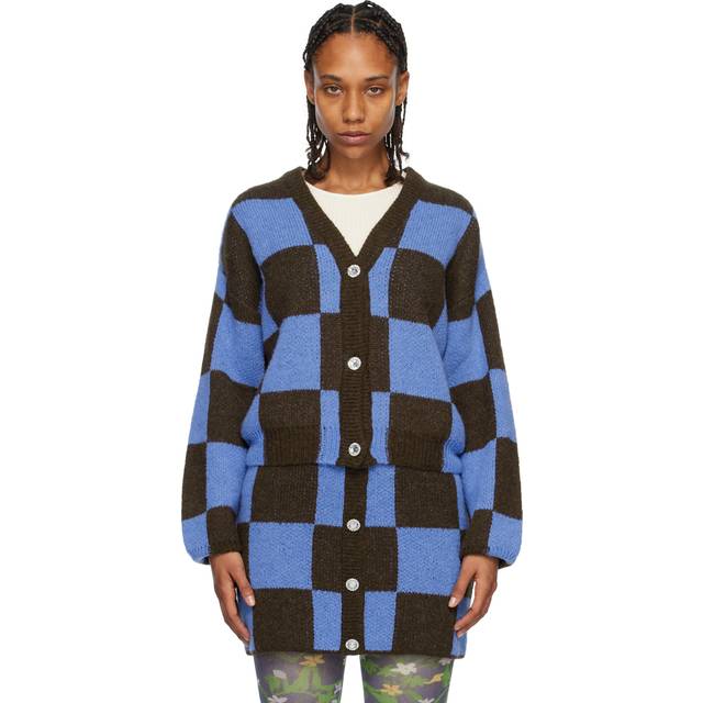 Stine Goya Brown & Blue Amara Cardigan - 4111 Ocean Check - XS