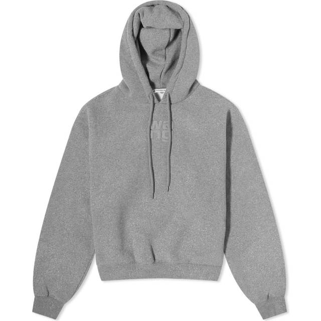 T BY ALEXANDER WANG - Appliquéd Glittered Cotton-blend Jersey Hoodie - Light gray - Gray - x small