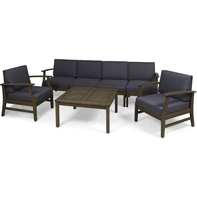 7-Seater Weatherproof Rattan Garden Set With Fire Pit Table | Wowcher - Grey