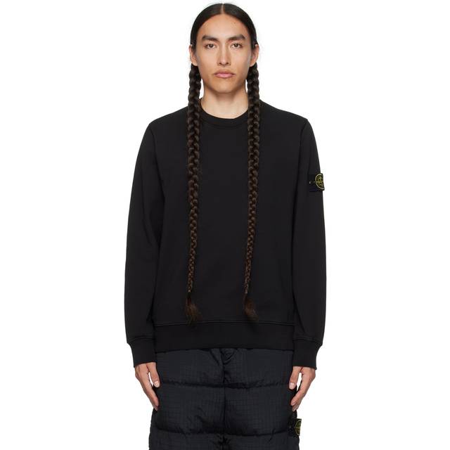 Stone Island, Sweatshirts & Hoodies, Herr, XL, Bomull, Tidlös svart sweatshirt med ikoniskt logopatch - black (XL)