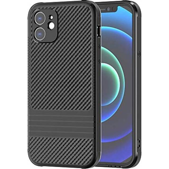 TECHGEAR iPhone 12 Case, Premium Slim Black Carbon Fibre Design Soft Flexible Protective Case [Corner Edge Protection] [Raised Bevel] Case