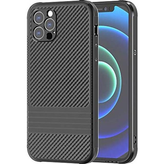 TECHGEAR iPhone 12 Pro Max Case, Premium Slim Black Carbon Fibre Design Soft Flexible Protective Case [Corner Edge Protection] [Raised Bevel] Case