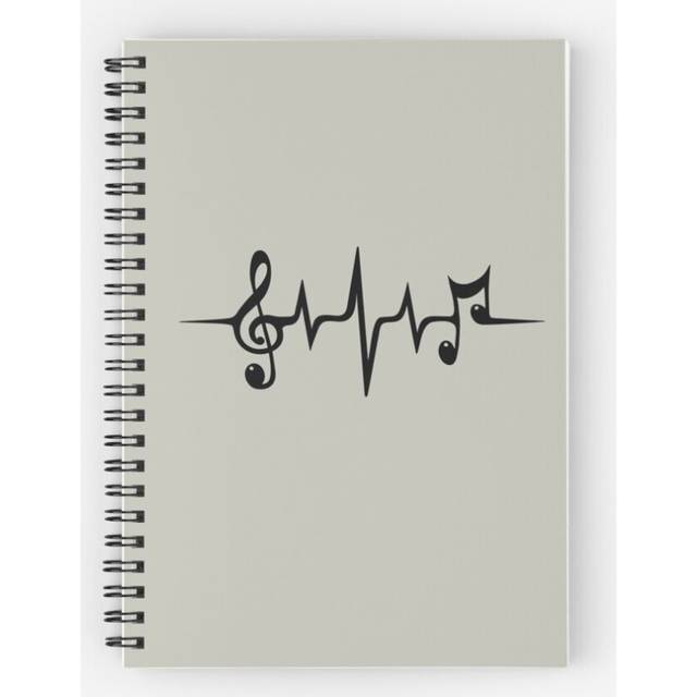 Spiral Notebook Music Pulse Heartbeat Notes Clef Frequency Wave Sound Festival  A5 120 Pages