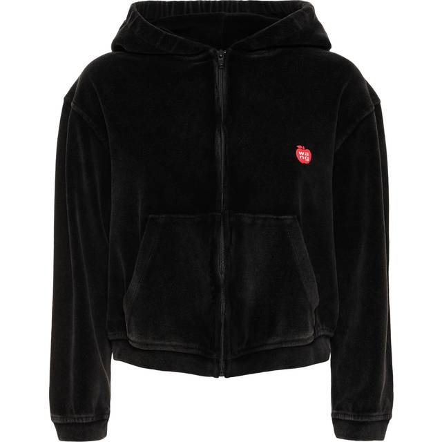 Cropped Zip Up Cotton Hoodie W/ Logo - Black (XS)