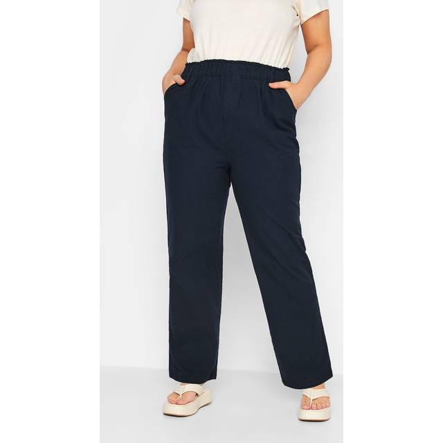 Yours Curve Navy Blue Cool Cotton Wide Leg Trousers, Women's Curve & Plus Size, Yours - Regular 22-24