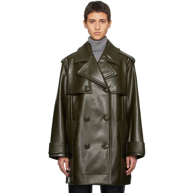 Stand Studio Khaki Flora Faux-Leather Trench Coat - 59950 Dark Olive - IT 36