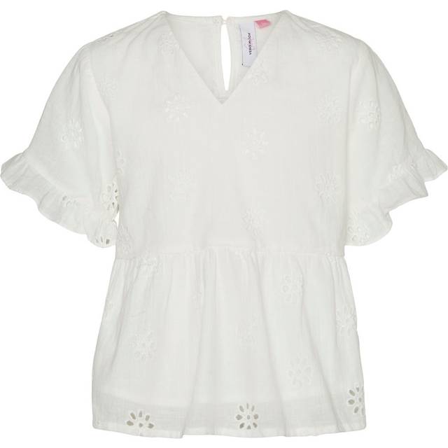 Vero Moda Girl - Blus vmMaja SS Broderie Top Wvn Girl - Vit