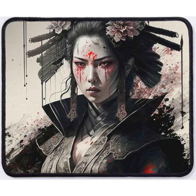 Mouse Pad Portrait in Ink Splash of Samurai Woman - 06 11.8 x 9.8 inch Computer Mat Gaming Office Mousepad