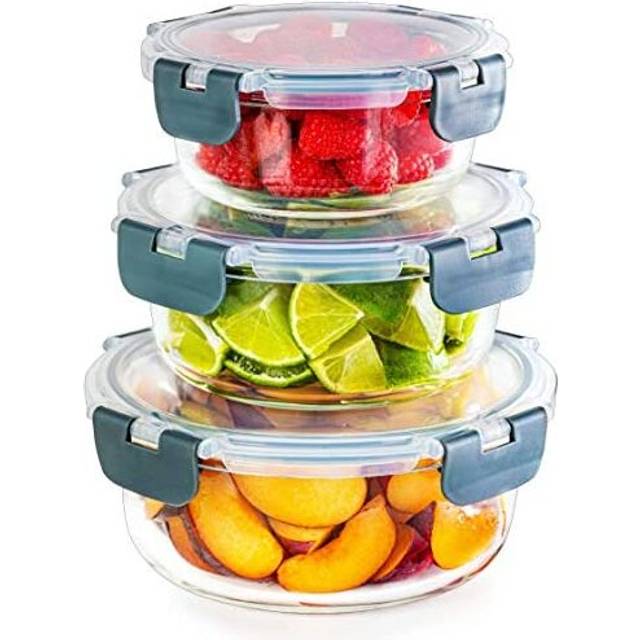 Igluu Meal Prep - Set of 3 Stackable Glass Round Containers - Lunch Box for Food Storage, Freezer, Microwave & Oven - Dishwasher-Safe, BPA-Free B