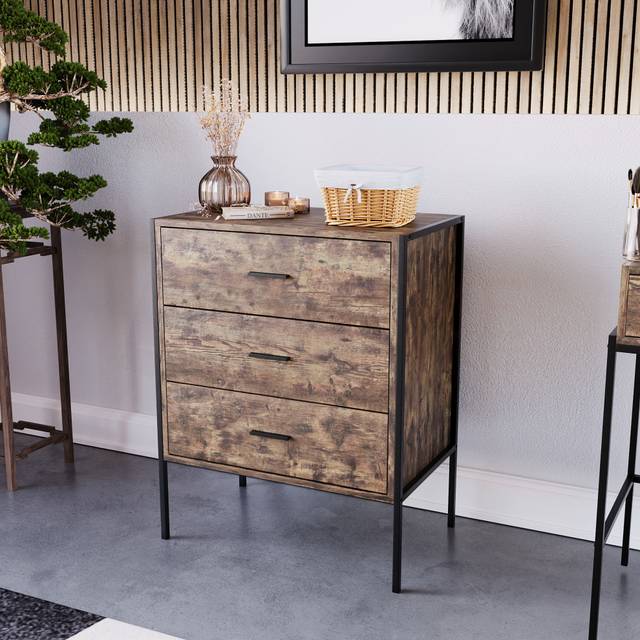 (Dark Wood) Brooklyn 3 Drawer Chest of Drawers Bedroom Furniture