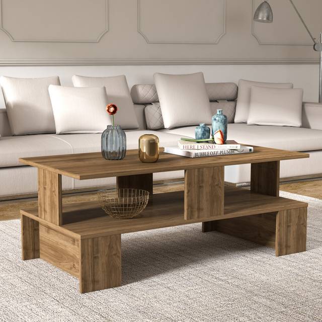 Decorotika Evans 120 Cm Coffee Table For Home And Office - Walnut, Brown