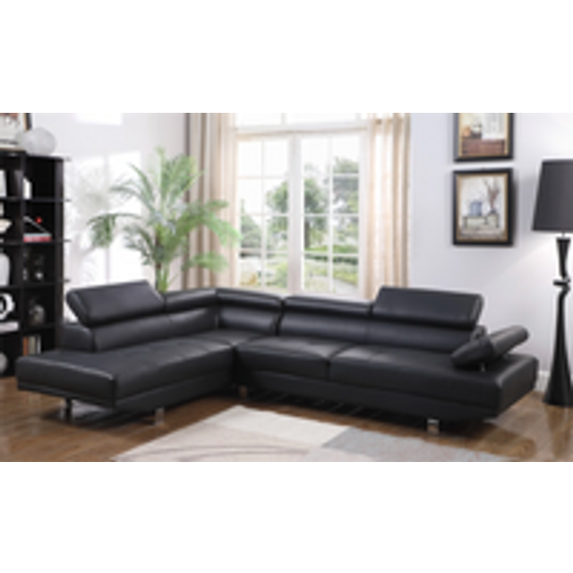 Luxury Life Fidenza Leather Corner Left Hand Facing Chaise Sofa With Adjustable Headrests And Armrests - Black, Black
