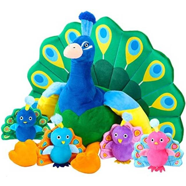 18 Inches Plush Peacock Stuffed Animal Tummy Carrier with 4 Little Plush Peacock Inside Its Zippered Tummy Peacock Cuddly Toy Soft Toy Animals for