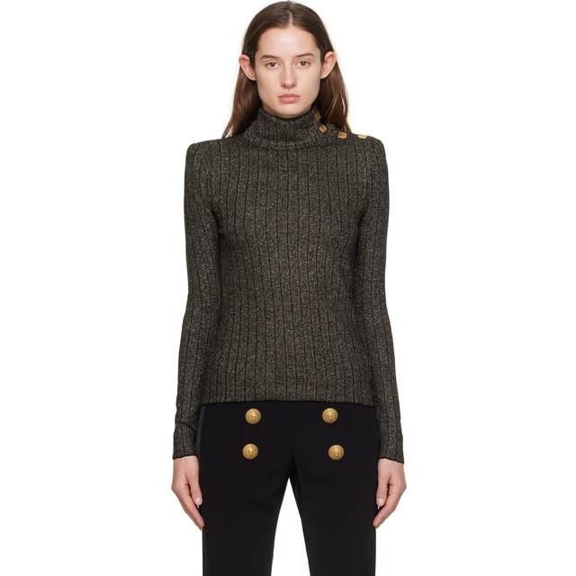 Balmain Black & Gold Ribbed Turtleneck - EAD Noir/Or - FR 34