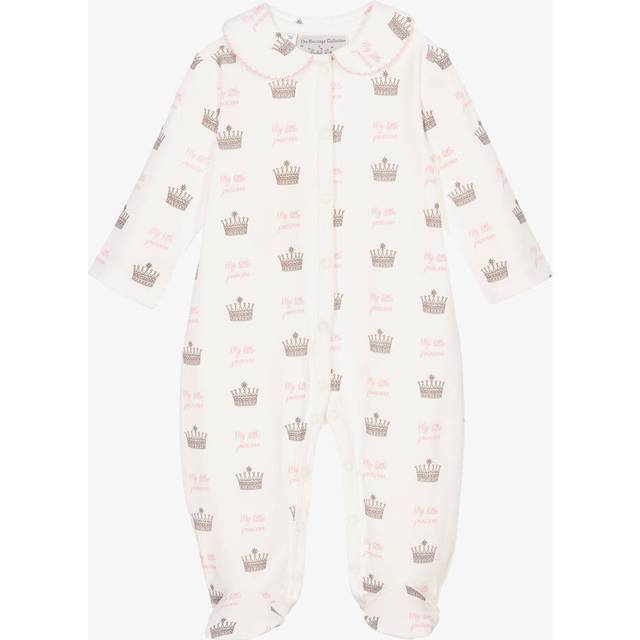Rachel Riley Girls Ivory & Pink Cotton Crown Babygrow - 1 month