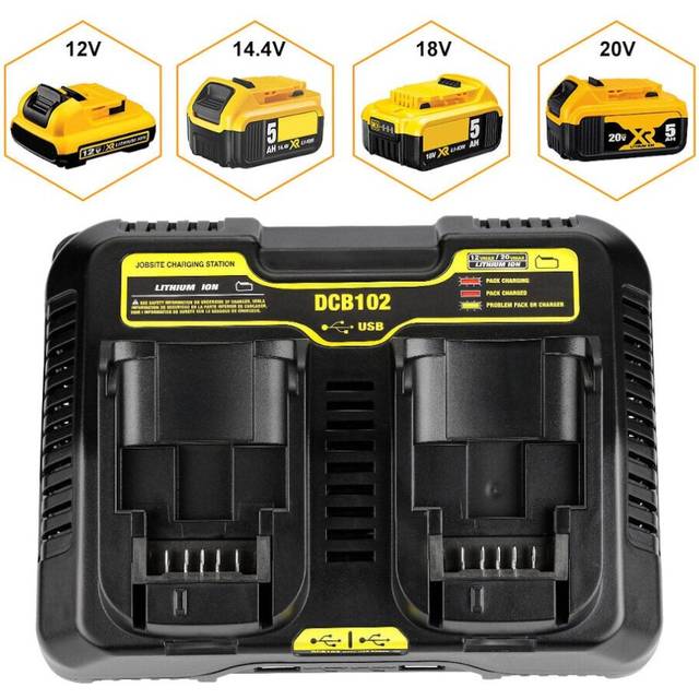 (EU Plug) 10.8V-20V DCB102 Dual Rechargeable Power Tool Battery Charger For Dewalt