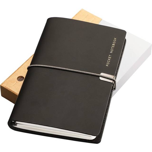Leather Journal for Writing Pocket Small Notebook for Taking Notes, for Women Men, and Boys, 2 Lined Paper and 1 Blank Paper (A7 Black)