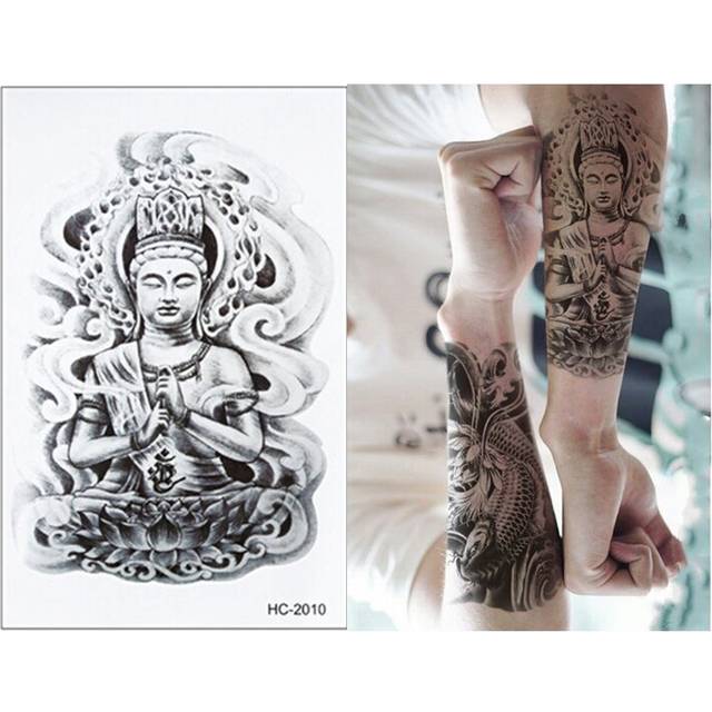 2pcs 3D Buddha Tattoos Stickers Body Art Arm Tattoo Stickers